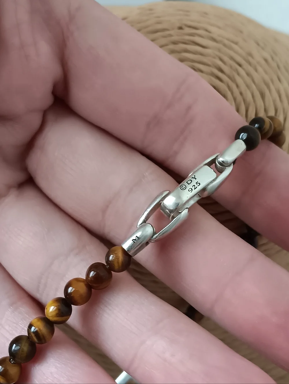 David Yurman 4mm Tiger's Eye Sterling Silver Spiritual Beaded Cross Bracelet